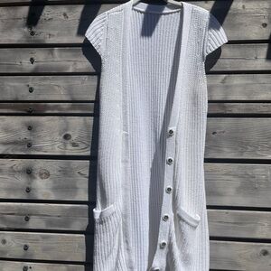 AdorableWhite Knit Button-Down Cardigan Vest